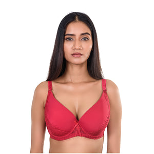 Camellia - Detachable Straps, Wired, Non-Padded Bras (Red & Black)