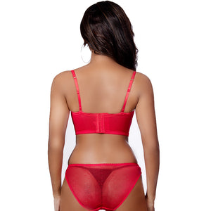 Amber - Detachable Straps, Wired, Push Up Bra Set (Red & Black)